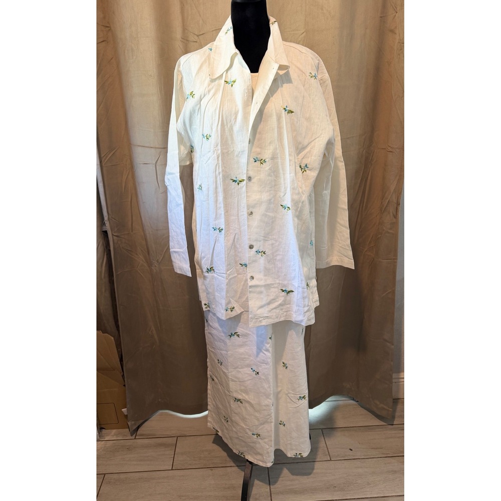 E Street Womens White Linen Blend Embroidered Floral Dress and Shirt Set Large